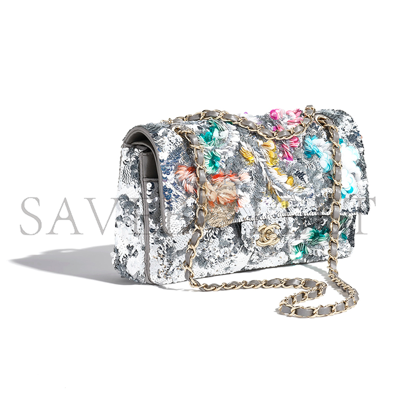 CHANEL CLASSIC 11.12 HANDBAG EMBROIDERED SATIN, SEQUINS, GLASS PEARLS A01112 (25.5*15.5*6.5cm)